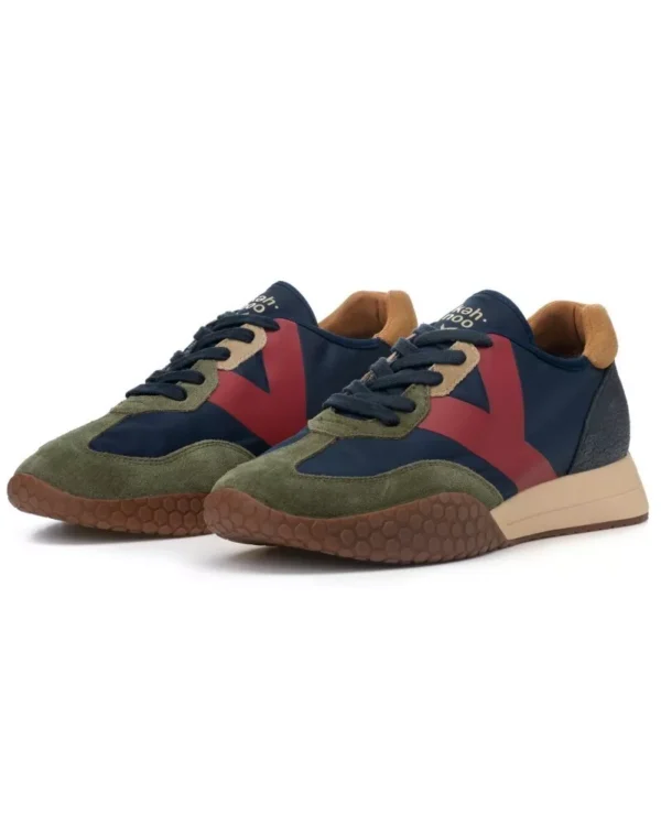 KEH NOO - SCARPA DA UOMO PELLE E CAMOSCIO BLU+VERDE KM9718